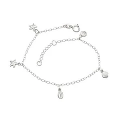 Pulseira Feminina de Prata 925 Buzio Concha e Estrela do Mar