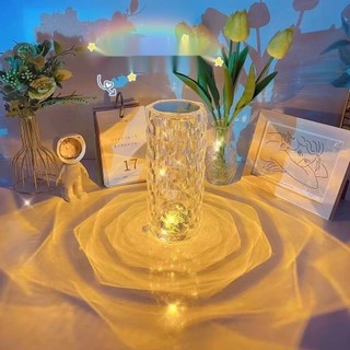 Luminária de mesa de cristal LED com três cores de luz projetor com USB