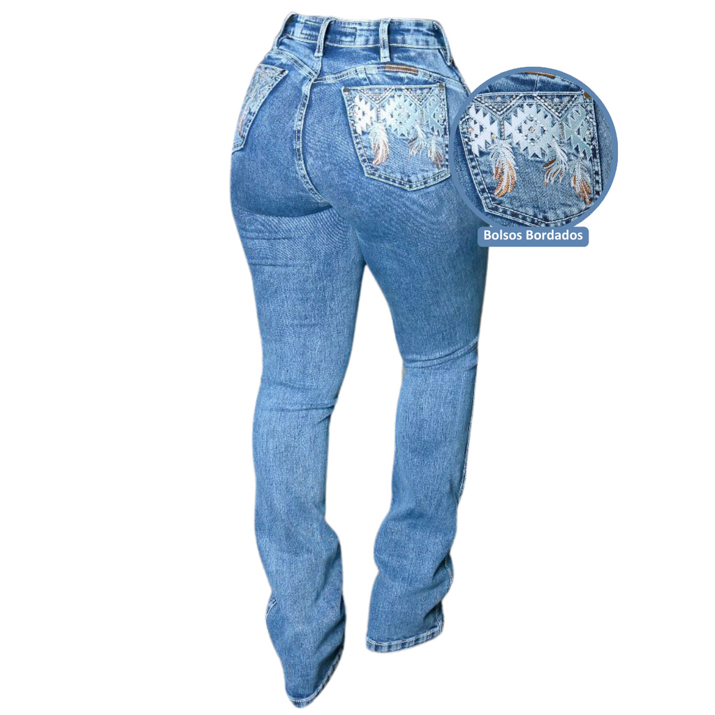 Calça Jeans Bordada Tradicional Country Lycra Detalhe strass em Oferta na Shopee