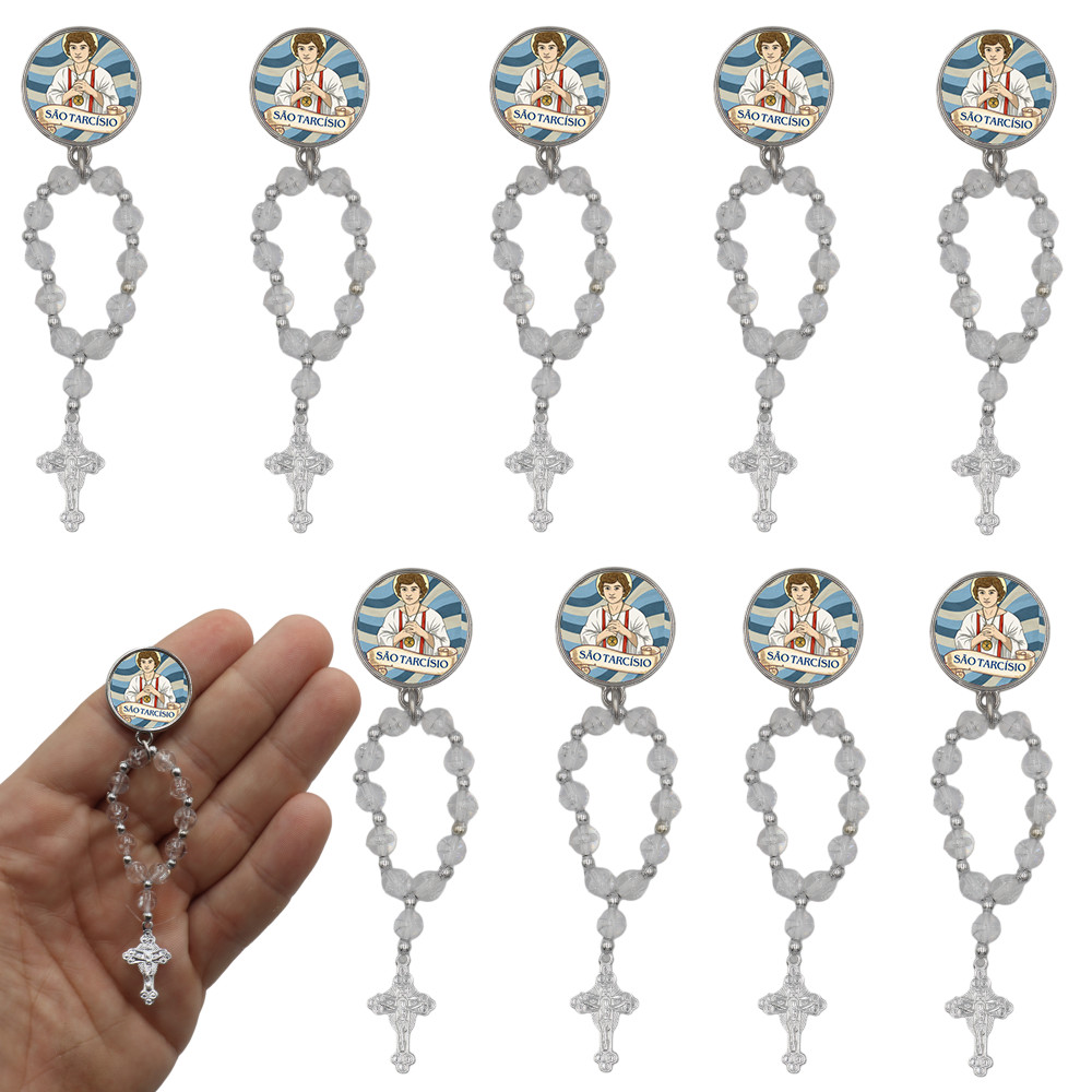10 Mini Terço Medalha São Tarcisio Catolica Lembrancinha
