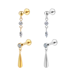 2PCS Kit Piercing Helix Tragus Conch Boca-Medusa Labret Titânio Pvd Com Pingente Zircônias Cravejada