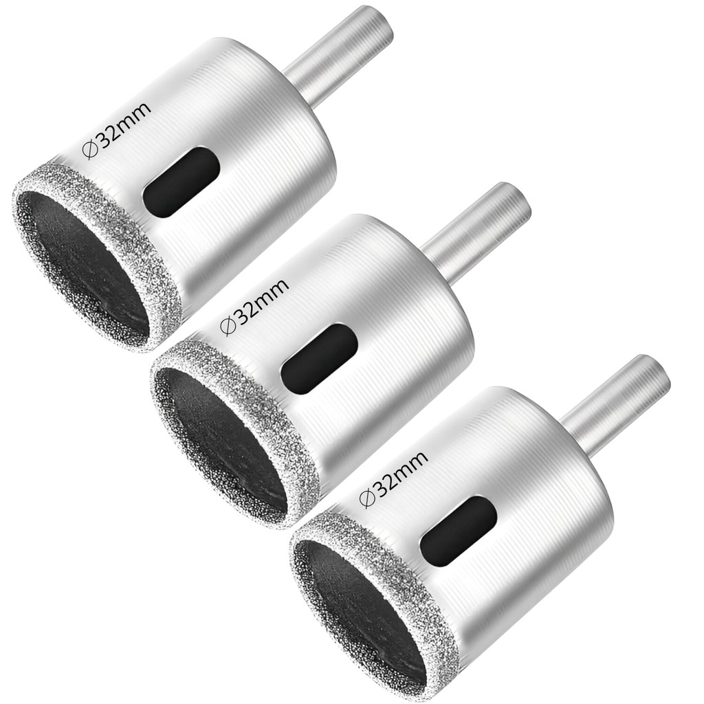 Kit 3 Serras Copo Diamantada Refrigerada 32mm Porcelanato Vidro Mármore Broca Copo Furo para Torneira Monocomando Casa