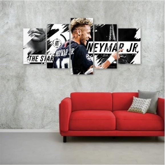 Quadros decorativo mosaico 5 peças Neymar Jr Paris Saint-Germain Menino Ney