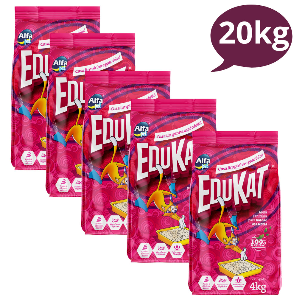 Kit 5 Areia Grossa Sanitária Higiênica Granulado Para Gatos Edukat 20kg