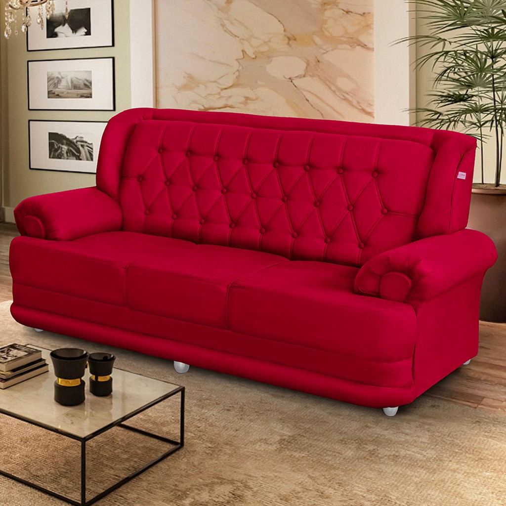 Sofá 2,00m 3 Lugares Suede Filadélfia Vermelho
