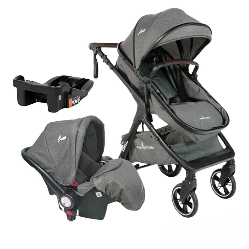 Carrinho de Bebê TS kansas Black/Gray 3 em 1 Premium Baby