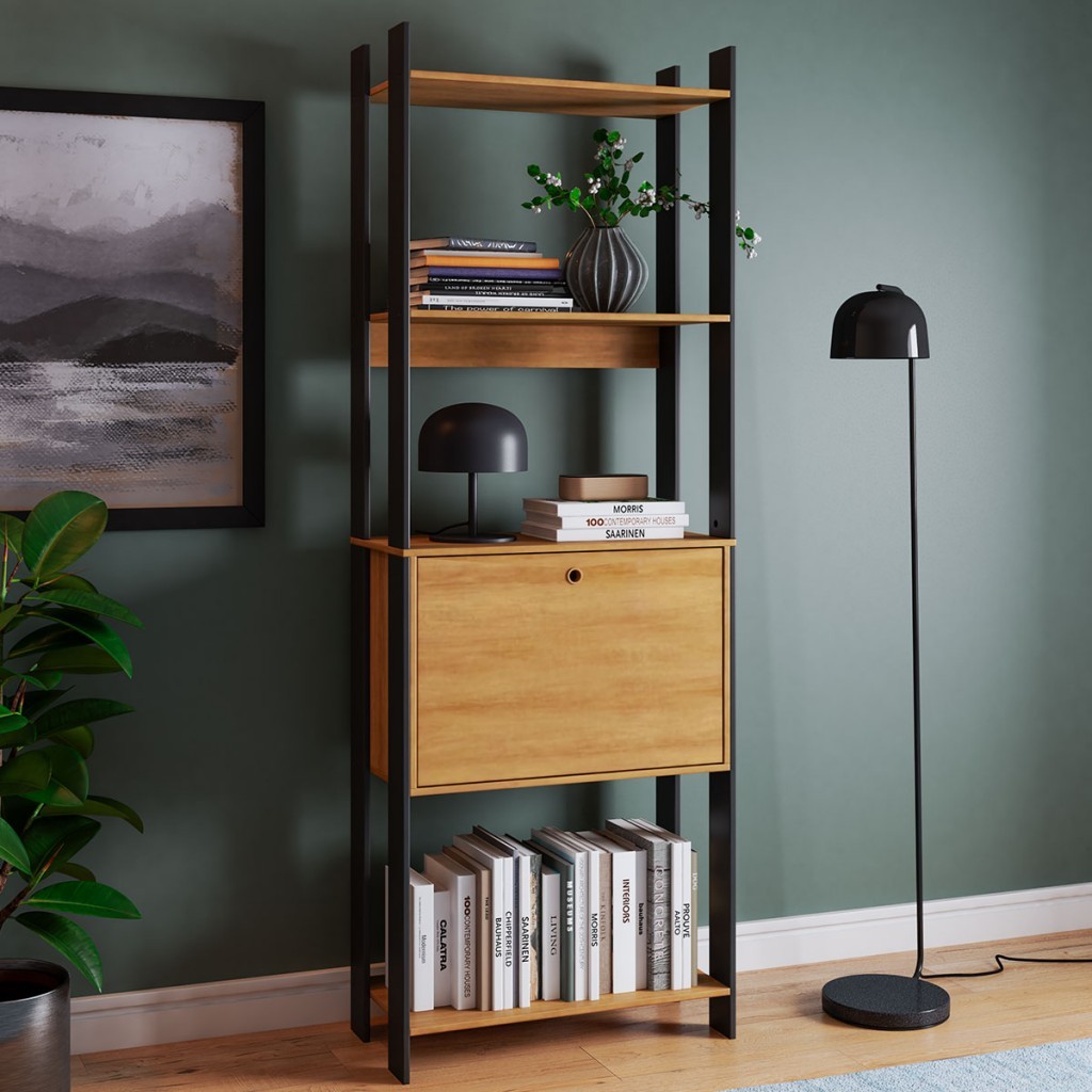 Estante para Livros 1 Porta 4 Prateleiras Be 25-365 Lamina Mel/Preto - Brv em Oferta na Shopee