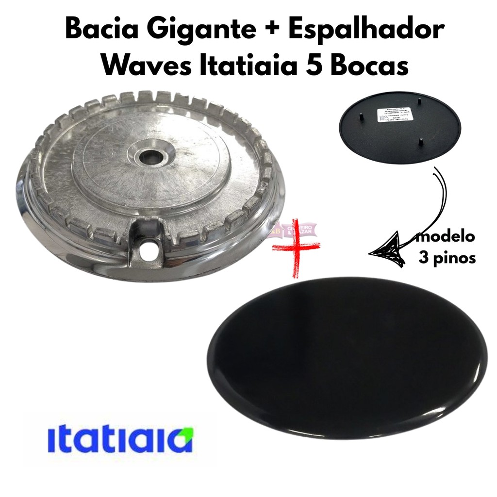 Bacia Queimador Gigante + espalhador Fogão Waves Itatiaia 5 Bocas