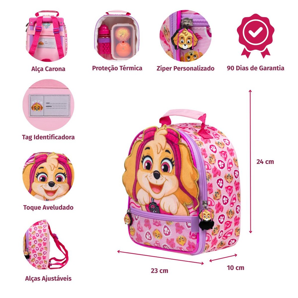 Lancheira Térmica Feminina Patrulha Canina Skye Baby Rosa