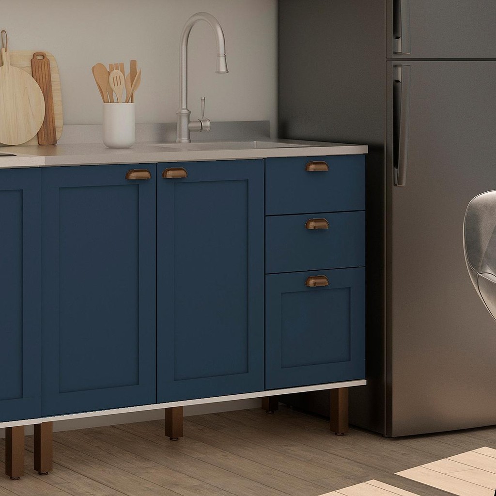 Balcão de Cozinha Genialflex Iluminata 120cm Sem Tampo br/az em Oferta na Shopee