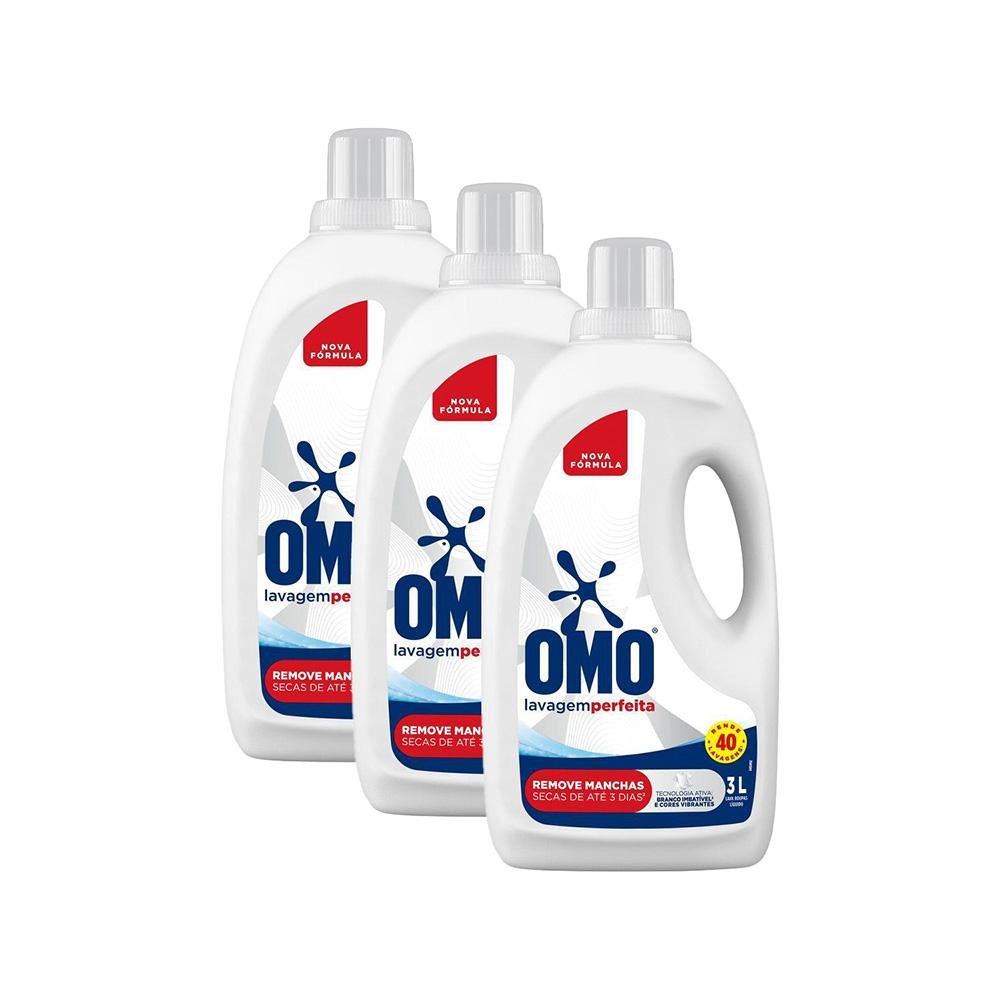 Kit com 3 Sabão Líquido OMO Lavagem Perfeita 3L em Oferta na Shopee