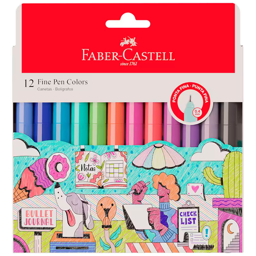 Caneta hidrográfica Fine Pen Colors 12 cores FPB/ES1ZF Faber-Castell - Stationery