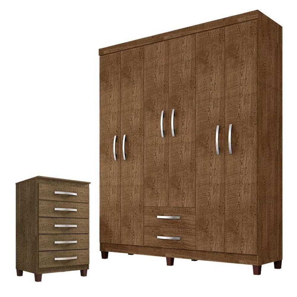 Guarda Roupa Casal Módena E Comoda Cannes 5 Gavetas Malbec – Incorplac em Oferta na Shopee