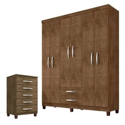 Guarda Roupa Casal Módena E Comoda Cannes 5 Gavetas Malbec – Incorplac