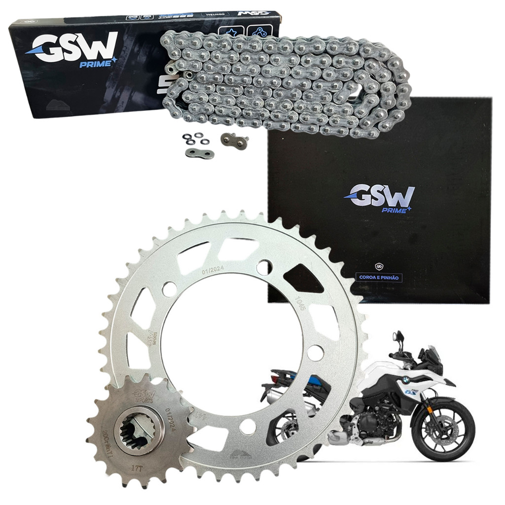 Kit Relação Transmissão Corrente C/ Retentor GSW - Bmw F 750gs, F 850gs, F 850gs Adventure- 44/17t (525h-122l)