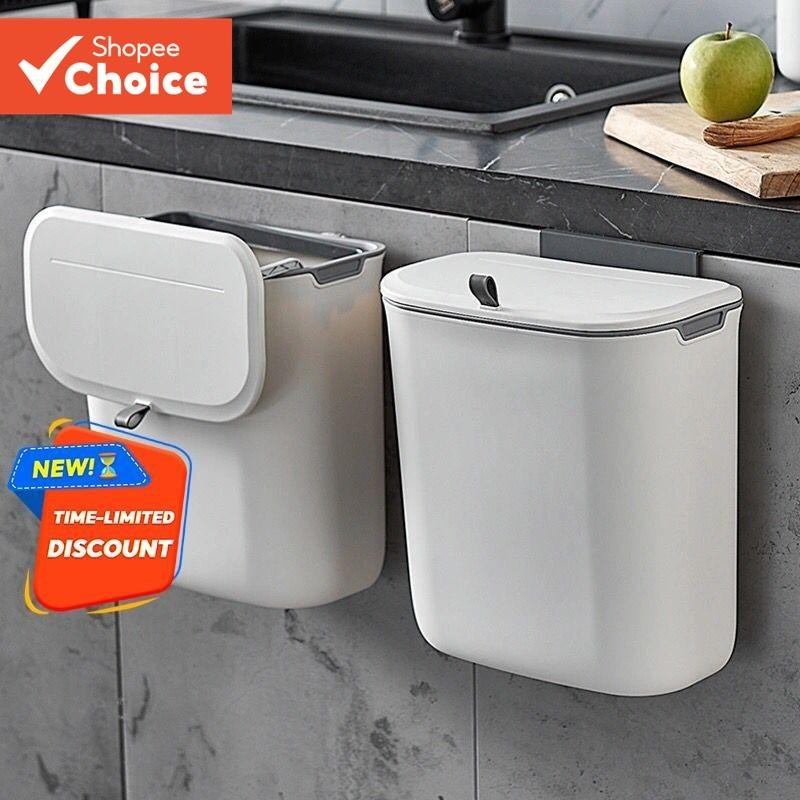 Lata de Lixo Montada na Parede com Tampa Deslizante e Porta do Armário para Cozinha e Cesta de Papel Higiênico