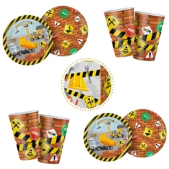 KIT FESTA CONSTRUÇÃO 8 PRATOS + 8 COPOS DESCARTÁVEL 180 ML PAPEL - REGINA (CHOCO)