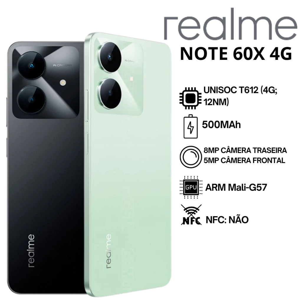 Celular Realme Note 60X 64GB / 128GB Dual Sim Versão Global (COM CAPINHA E PELÍCULA DE CORTESIA)