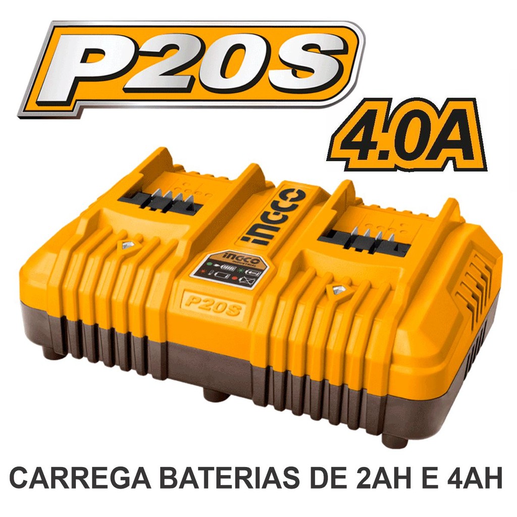 Carregador Duplo Inteligente 02 Baterias 20v Bivolt Ingco — imagem 2 de 2