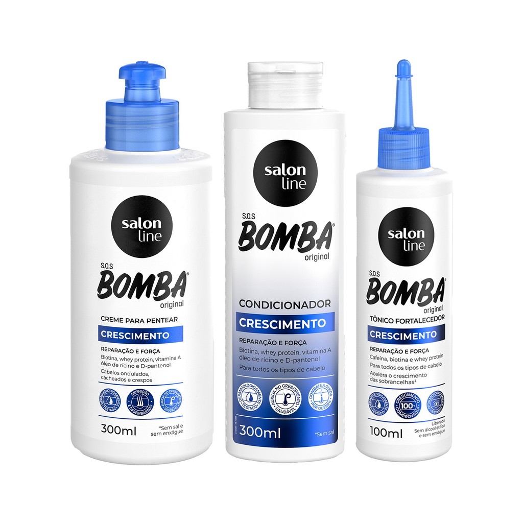 Kit com Condicionador, Tônico e Creme para Pentear SOS Bomba Salon Line - Beauty
