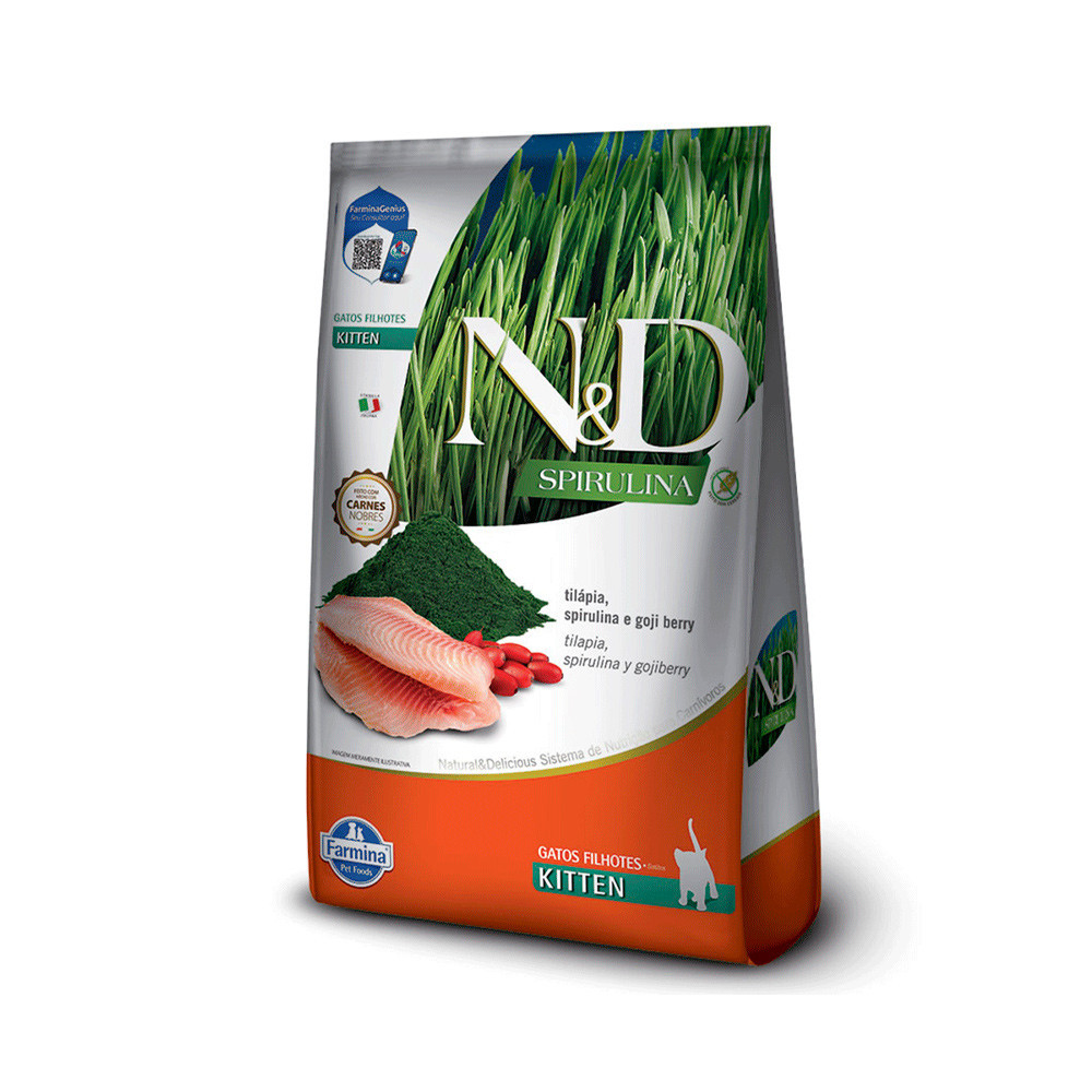 Ração Farmina N&D Spirulina para Gatos Filhotes Sabor Tilápia, Spirulina e Goji Berry 1,5 kg