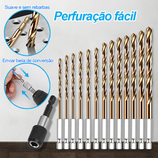 Kit 13 pcs Jogo de Brocas Hexagonais Titânio HSS Troca Rápida para Madeira Plástico Metal Alumínio Ferramenta de Impacto