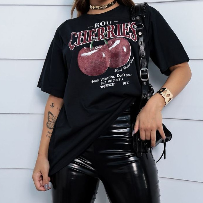 Camiseta T-shirts Red Cherry Feminina 100% Algodão Fio 30.1 Lançamento 2025 Envio Imediato em Oferta na Shopee
