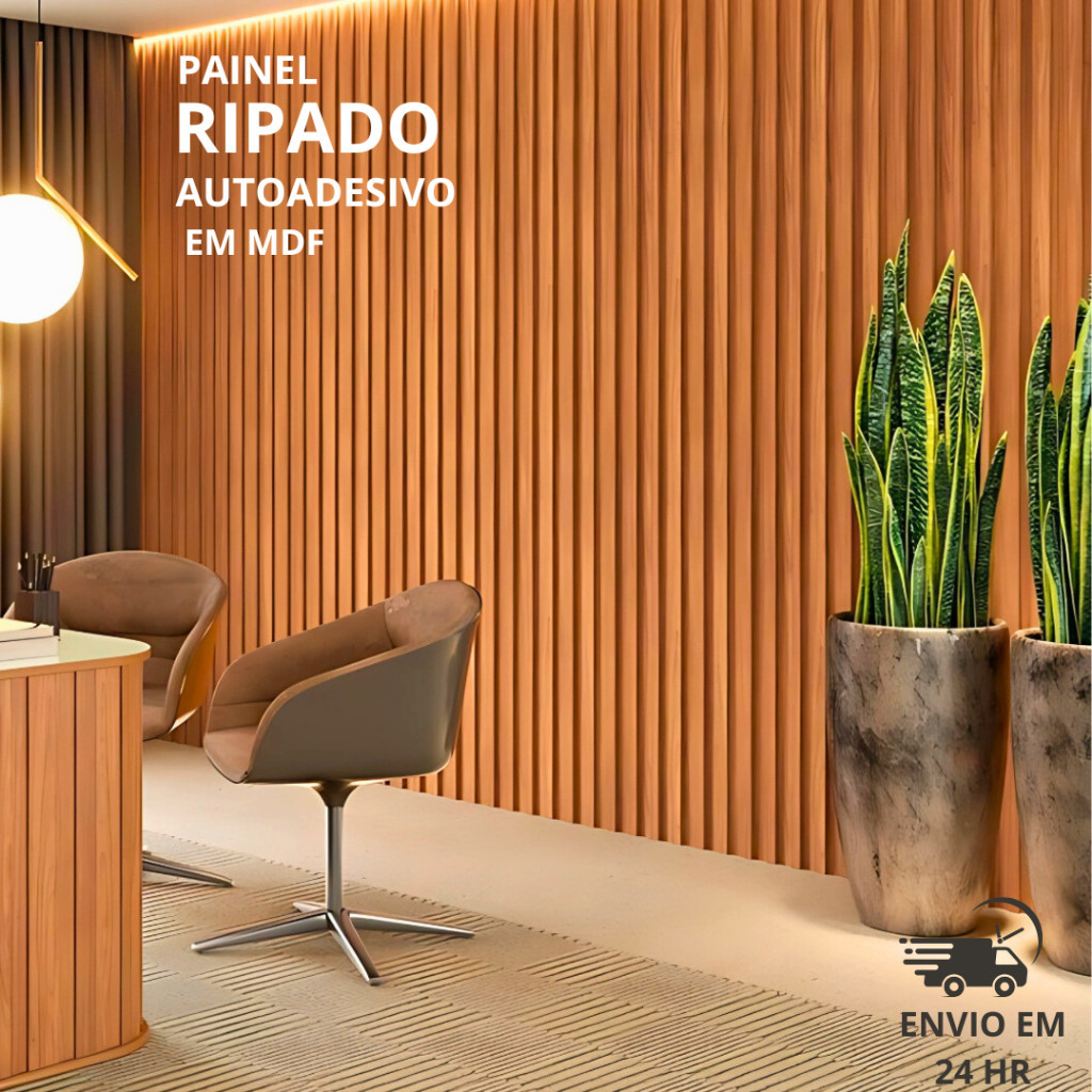 KIT COM 20 PLACAS DE PAINEL RIPADO AUTOADESIVO EM MDF 45x11cm