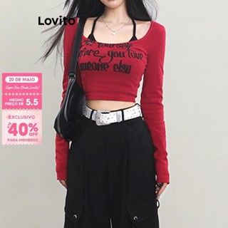 (Trendy) Lovito Camiseta Casual Com Letras 2 Em 1 Para Mulheres L102AD467 em Oferta na Shopee