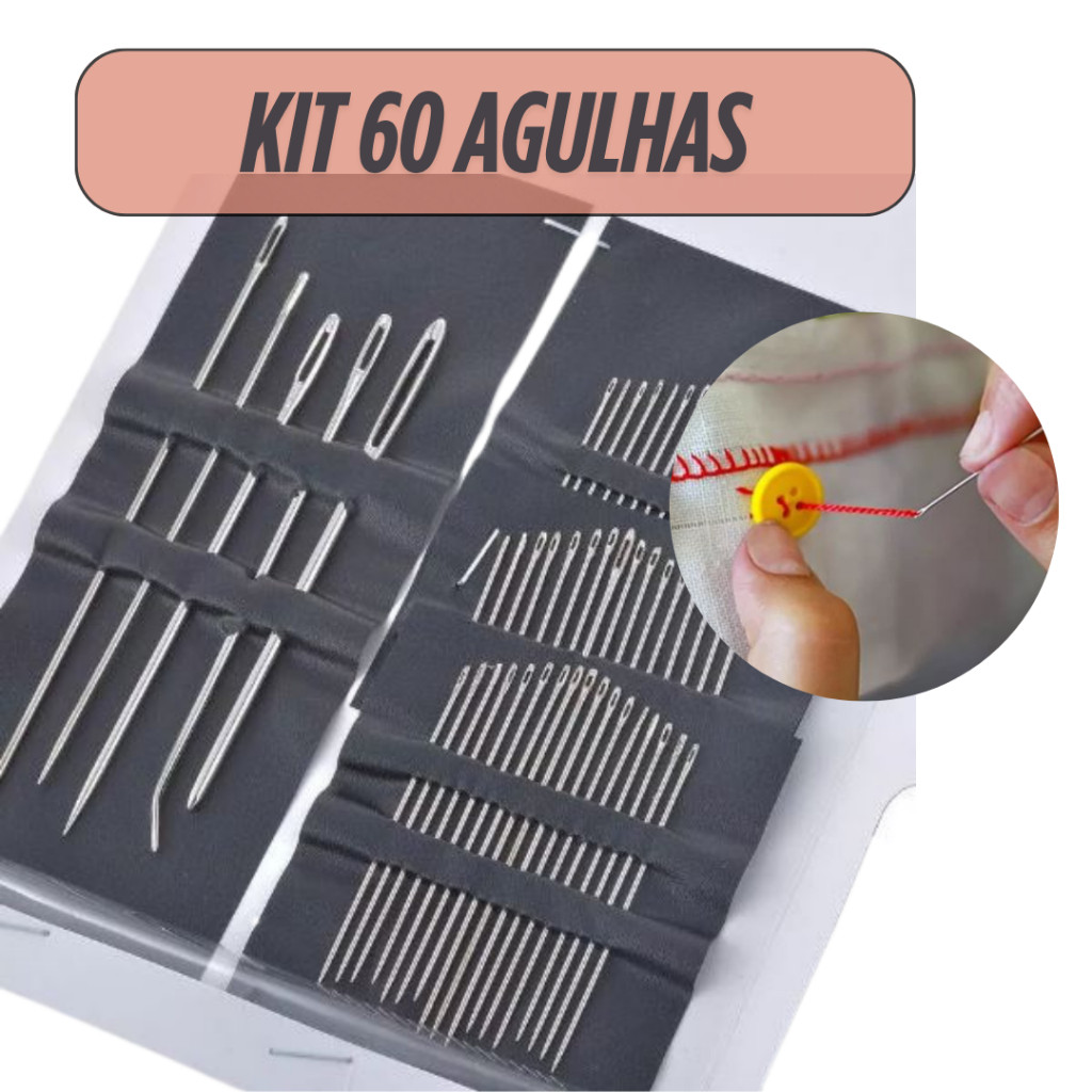 Kit 60 Agulhas Para Costura Aço Agulhas De Costura De Mão Bordar Remendar Conserto