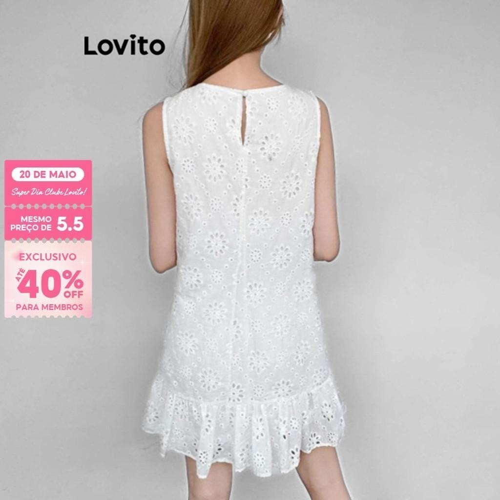 (Trendy) Lovito Vestido Boho De Renda Lisa Com Babados E Bainha Para Mulheres L100MD321