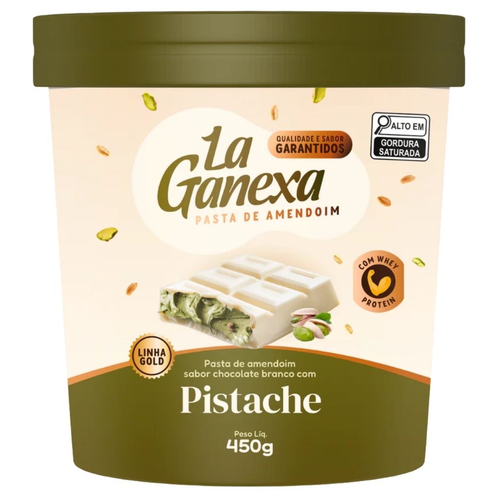 La Ganexa Pasta de Amendoim Pote 450g Sabor Chocolate Branco Com Pistache - Food & Beverages