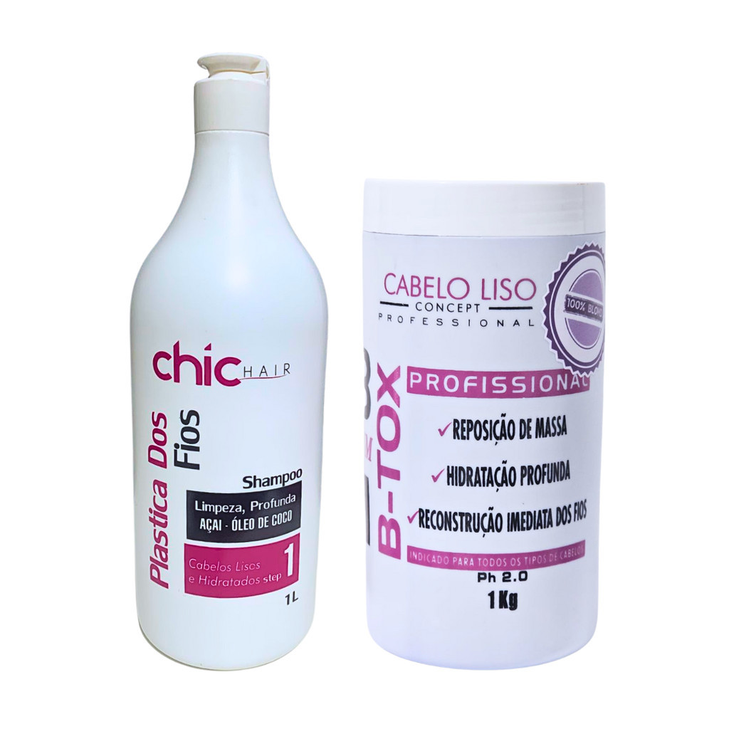 Shampoo Antí-resíduo plástica Chic Hair 1L e B-tox 3 em 1 Matizado 1KG
