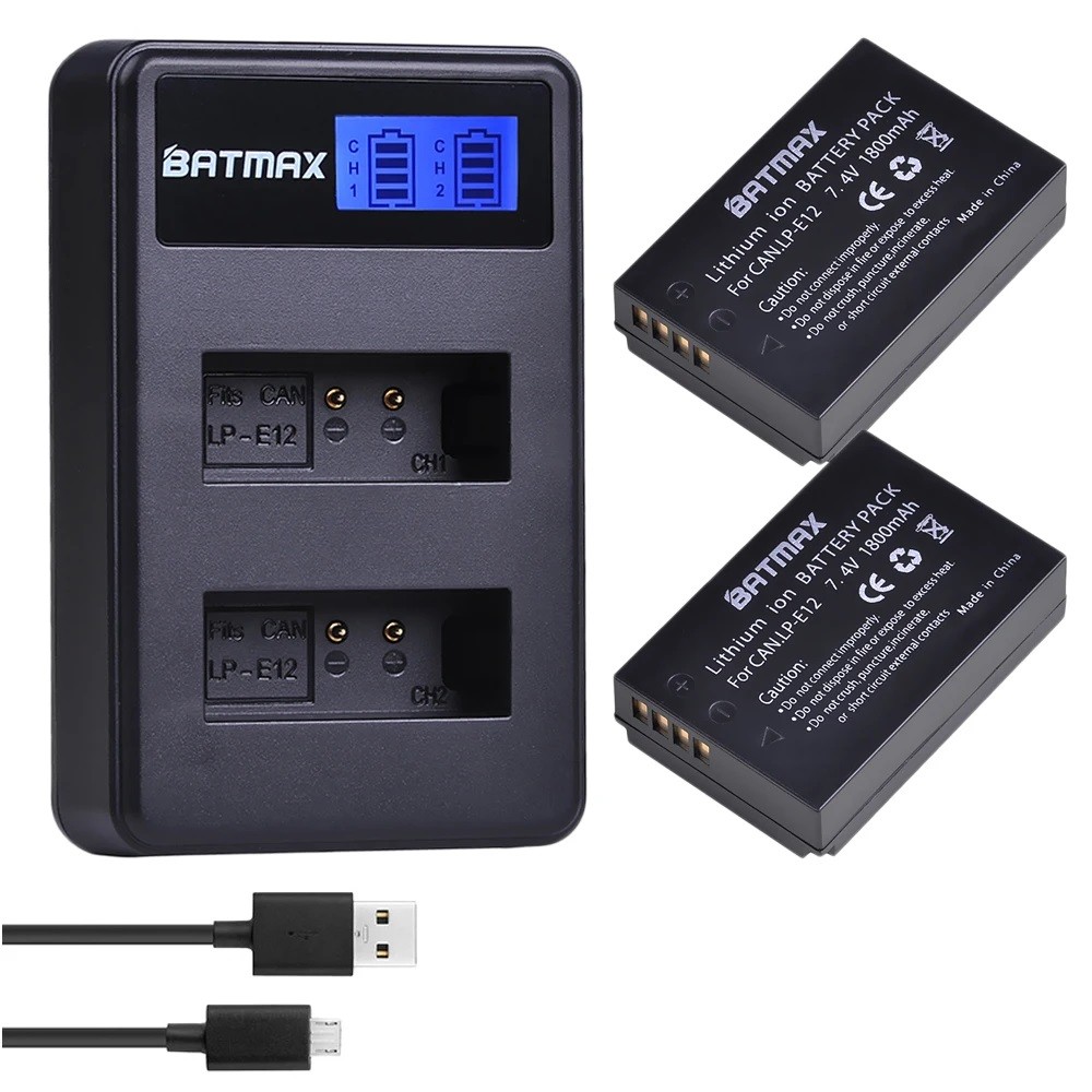 Kit 2 Bateria Lp-e12 + Carregador Duplo Para Canon