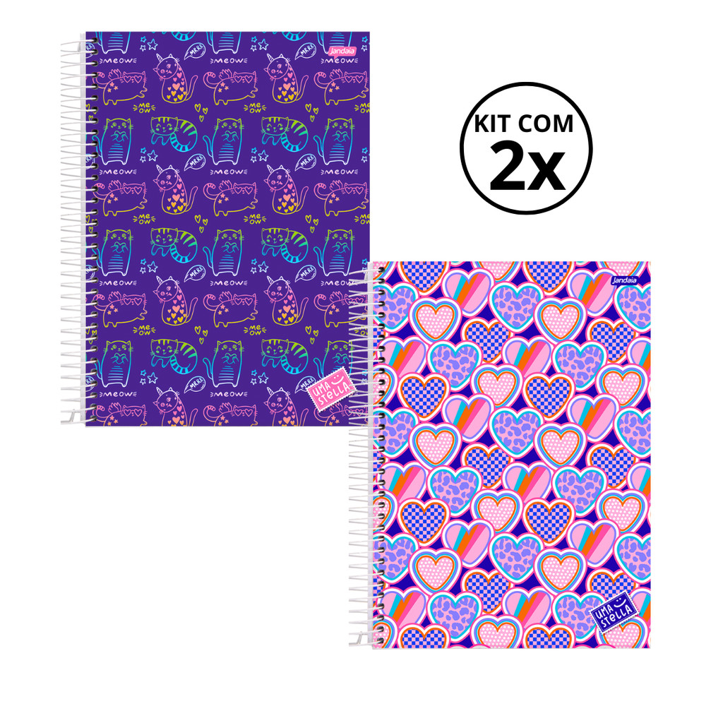 Kit 02 Cadernos Universitário 20 Matérias 320 Folhas Stella - Jandaia CAPA:Gato/Coração em Oferta na Shopee