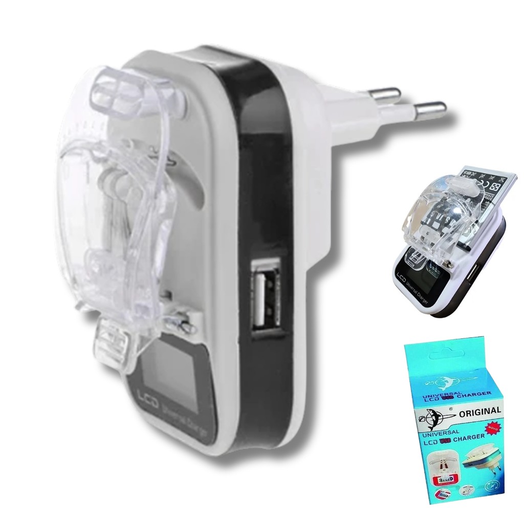 Carregador Universal Externo Portátil Para Baterias Celular Câmeras Lcd Usb