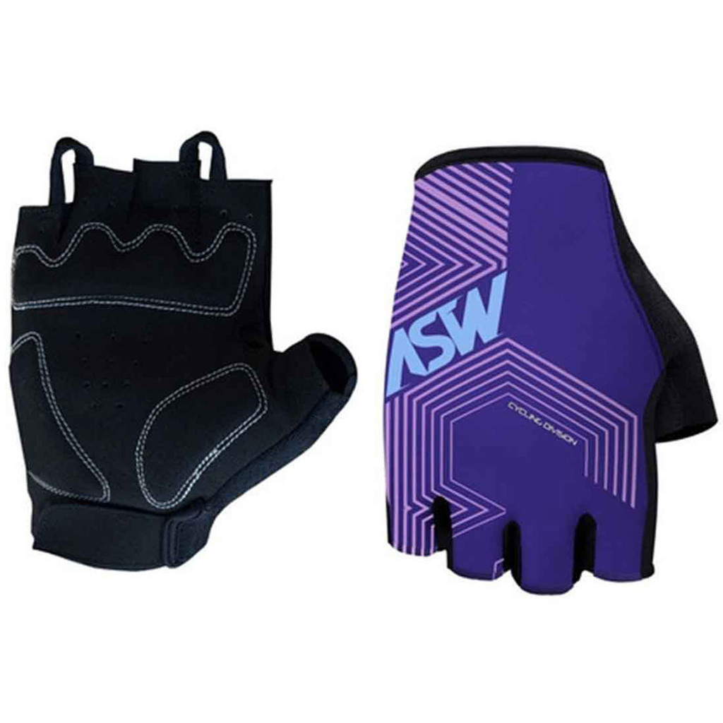 Luva Ciclismo Bike Asw Flex Polygon Meio Dedo Feminina Roxa