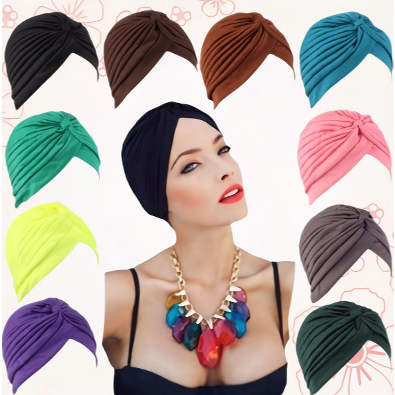 kit 3/6/12 PCS Turbante Chapéu Feminino Indiano Elástico Fechado Estiloso