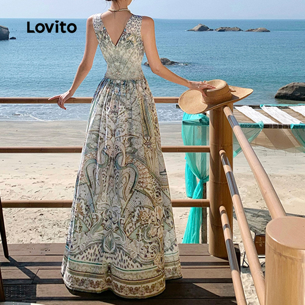 Detalhes do (New) Lovito Vestido Boho Estilo Nacional para Primavera/verão para mulheres L143ED640