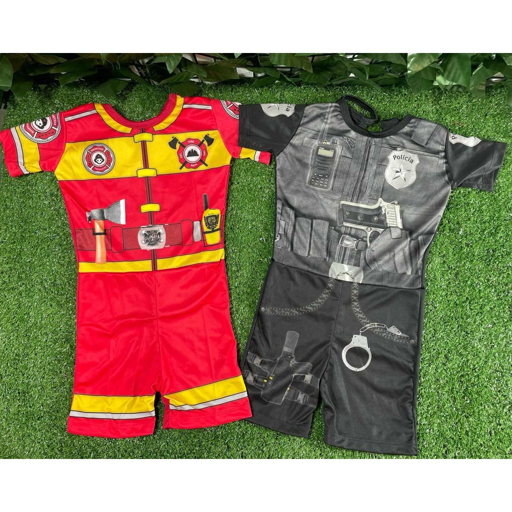 Kit 2 Fantasias Bombeiro e Policial Infantil em Oferta na Shopee