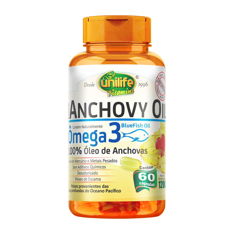 Ômega 3 EPA DHA Óleo de Anchovas 60 cápsulas Unilife Óleo Puro de Peixe de Águas Frias