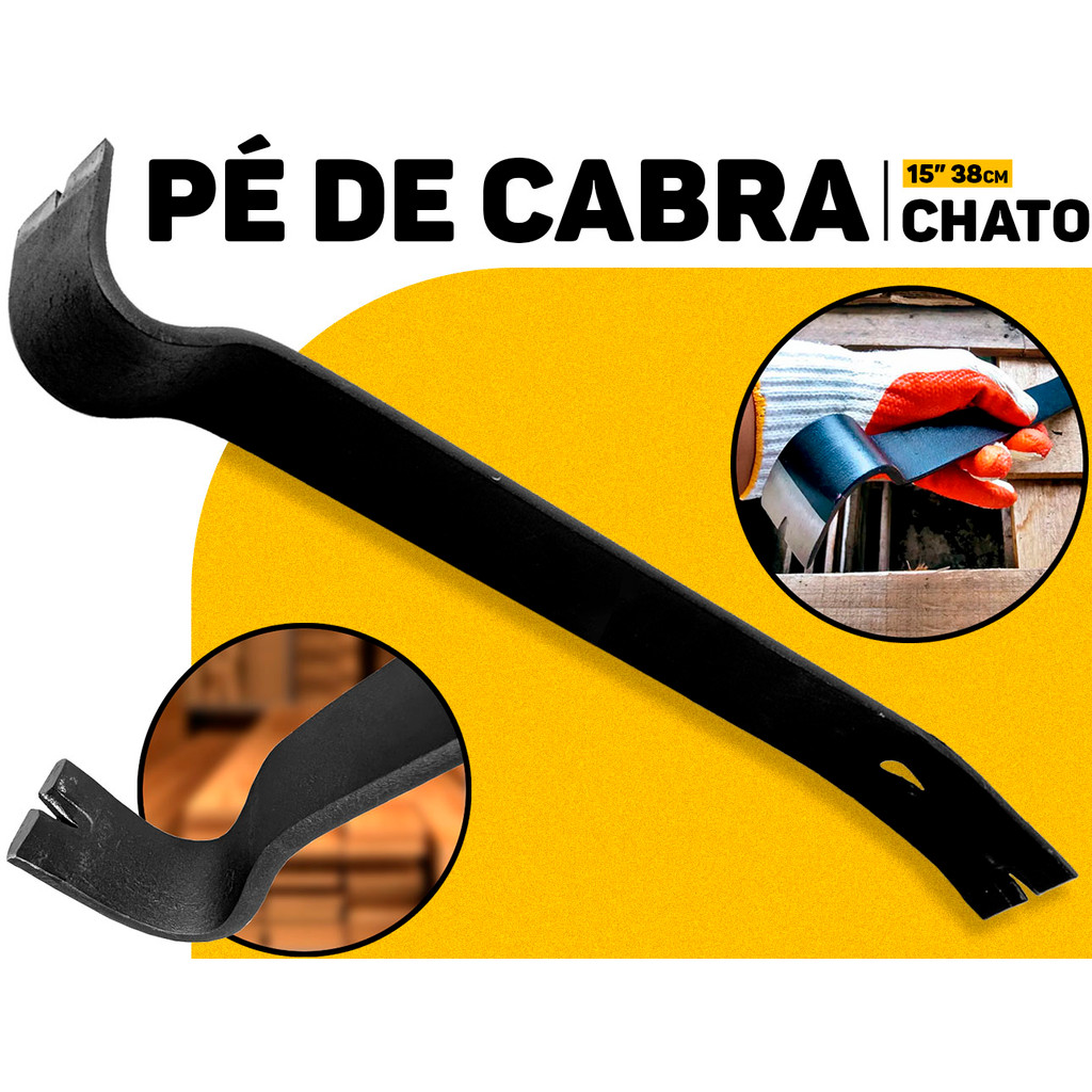 Pé De Cabra 38cm 15 Pol Ponta Chata E Curvada Aço Carbono Profissional Remove Pr