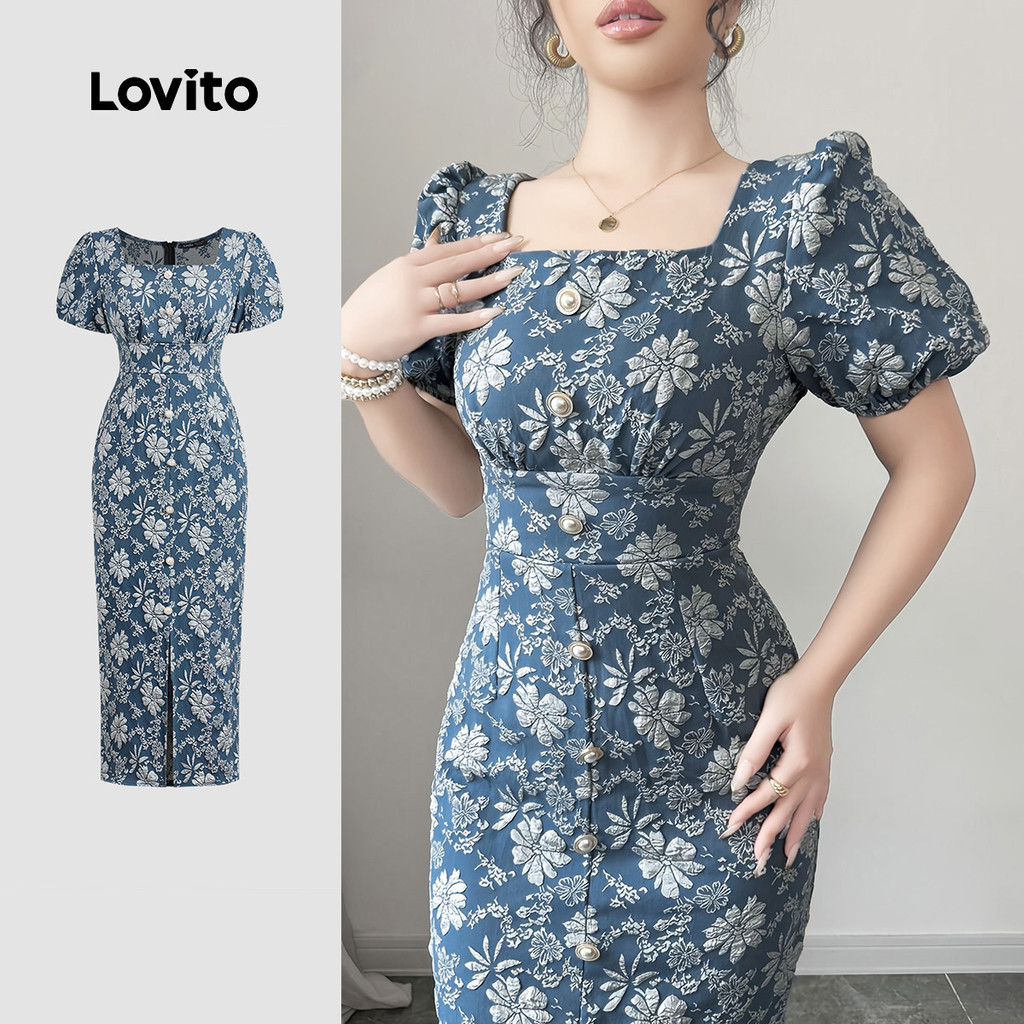 Lovito Elegante Vestido Textura Botão-DRB150PAD1621