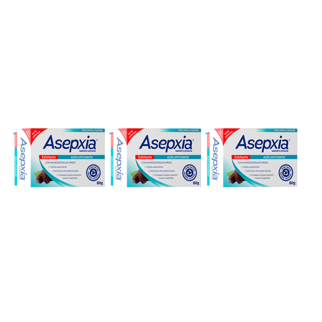 Kit com 3 Asepxia Sabonete Esfoliante 80g em Oferta na Shopee