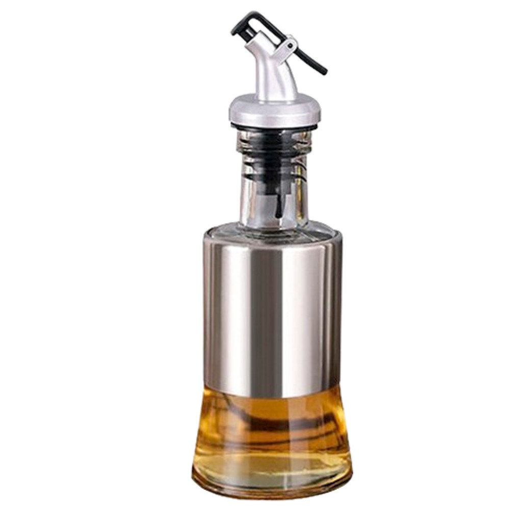 Galheteiro Porta Azeite Óleo Vinagre 300ml Bico Dosador Metal Vidro