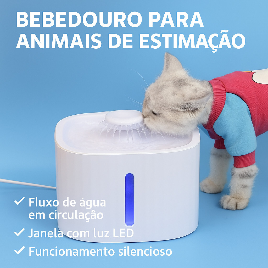 Bebedouro Fonte de Água Elevado Automático Com Filtro 3 Estágios Para Pet Cachorro Gato 3 Litros