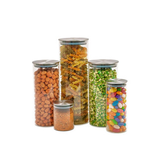 Kit 5 potes de vidro com tampa inox hermético redondo - Tud em Oferta na Shopee