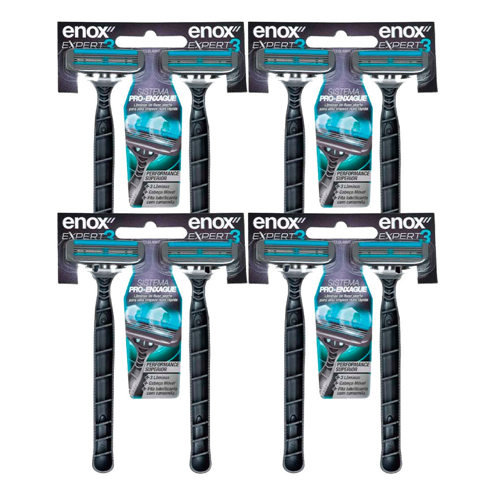 Kit 8 Aparelho de Barbear Descartável Barbeador 3 Lâminas Enox Expert