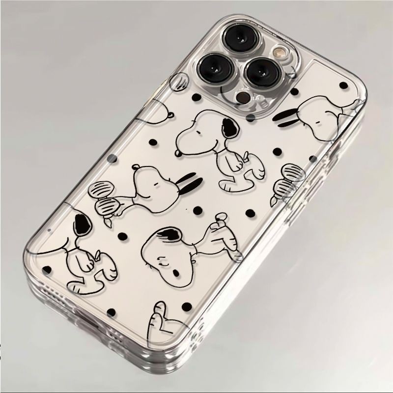 Ins Series Black Line Snoopy Capa para iPhone adequada para iPhone xr 13 14 12 15 pro 11pro 7plus Capa protetora de tele