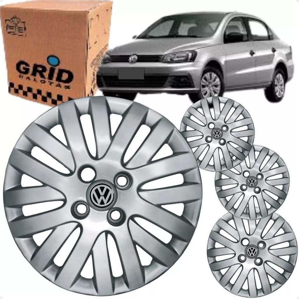 Jogo 4 Calota Gol Voyage Saveiro 2009 a 2011 Aro 14 Polegadas Parafuso Cubo Alto Emblema VW